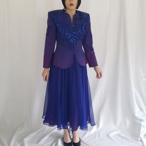 80s/90s Glam Purple Jacket and‎ Skirt Set